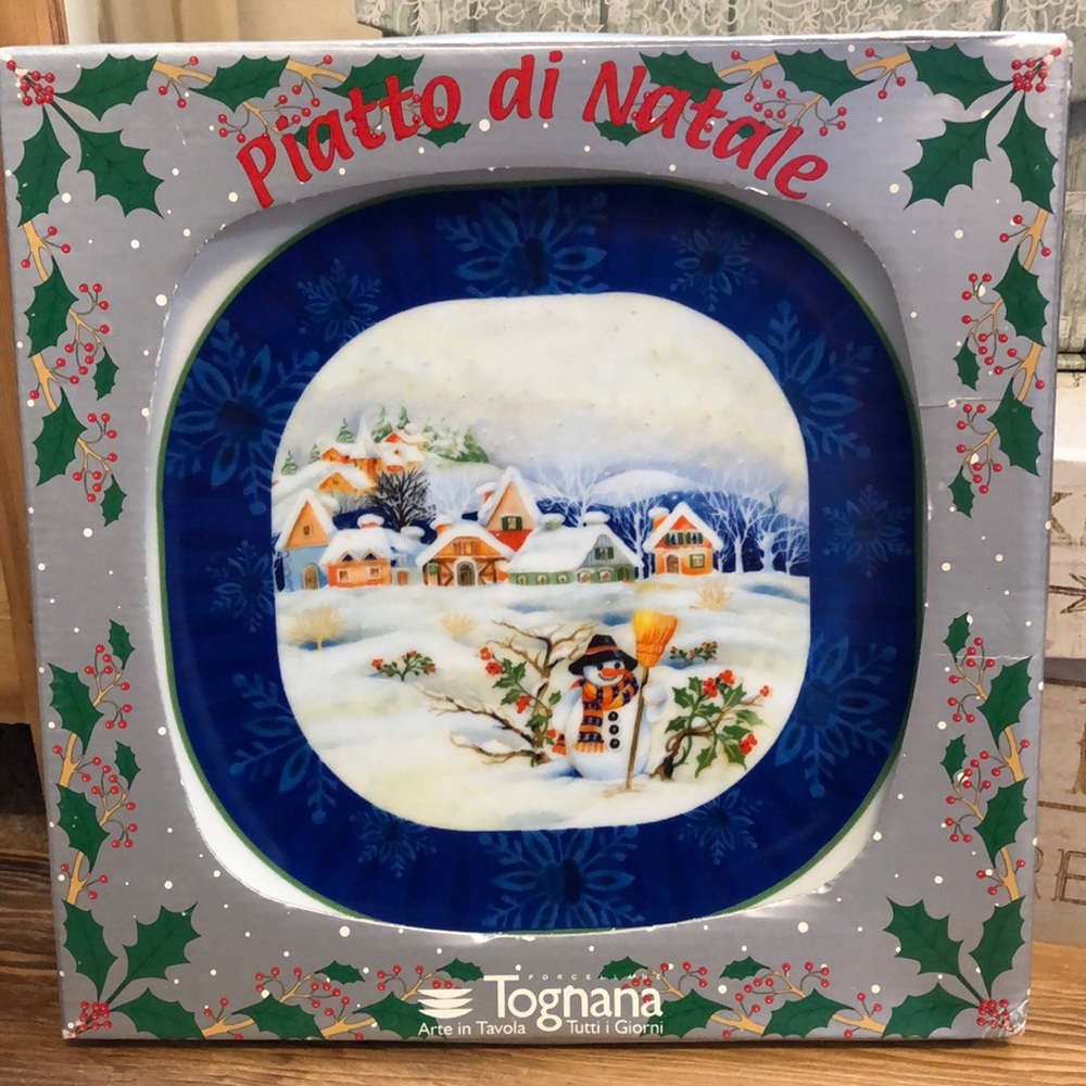 3/$15: NIB Tognana Porcellane Square Christmas Plate I Vintage